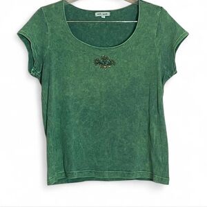 Xcit USA Retro Y2K Acid Wash Green Scoop Neck Tee Women’s XL